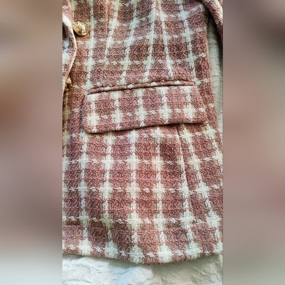 LULUS Women's Pink Plaid Double-Breasted Jacket - Picture 9 of 16